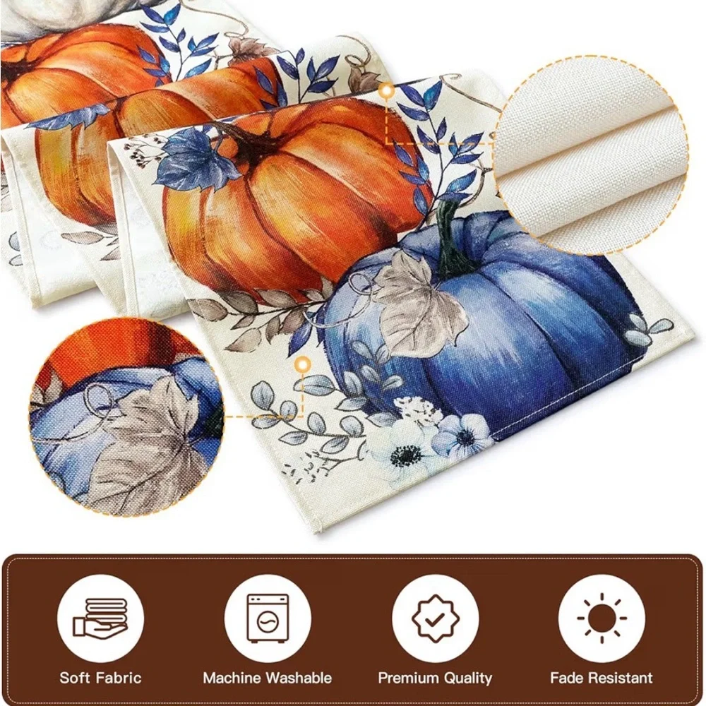 Artscope‎ Pumpkins Eucalyptus Leaves Fall Table Runner,Autumn Seasonal Kitchen